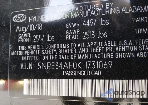 2019 Hyundai Sonata Sport z USA, uszkodzony, nr VIN 5NPE34AF0KH731069